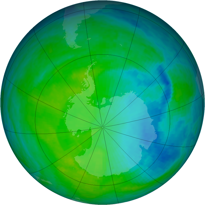 Antarctic ozone map for 06 December 1993